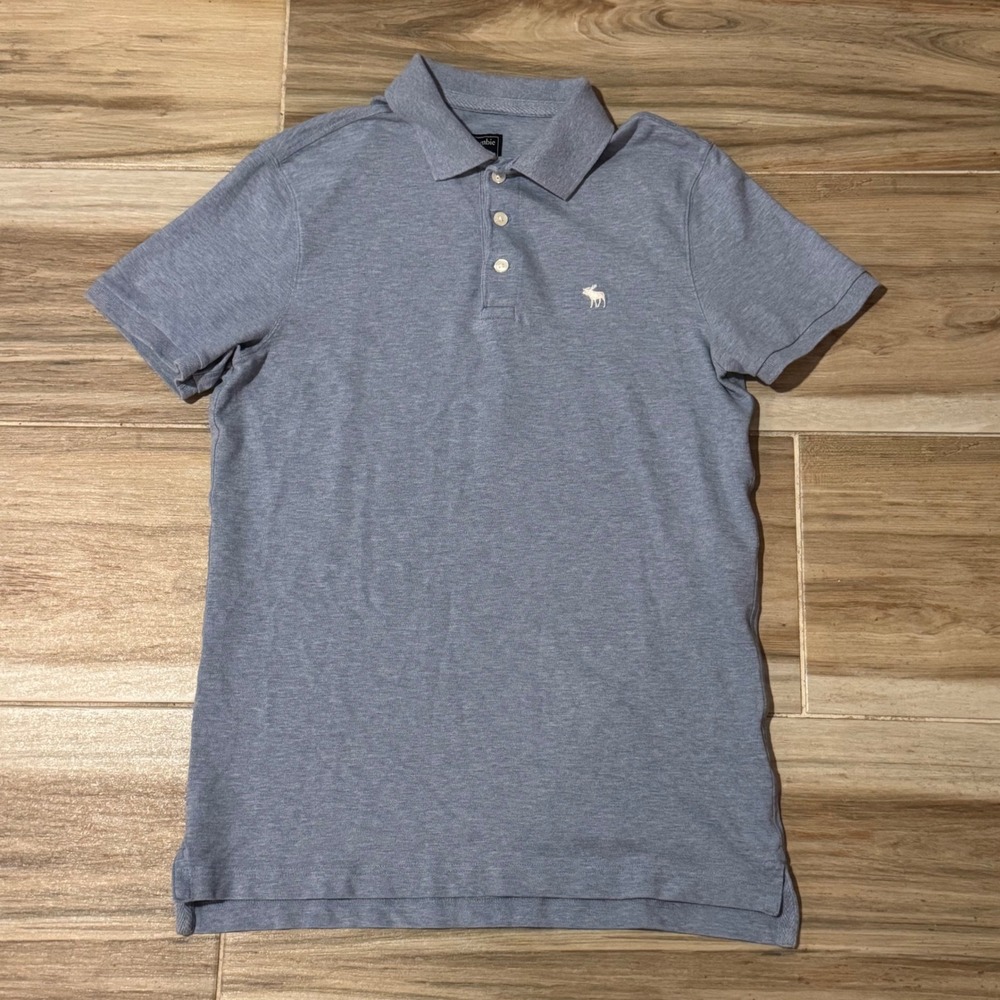 Abercrombie & Fitch Mens Medium Light Blue Short Sleeve Moose Logo Polo Shirt